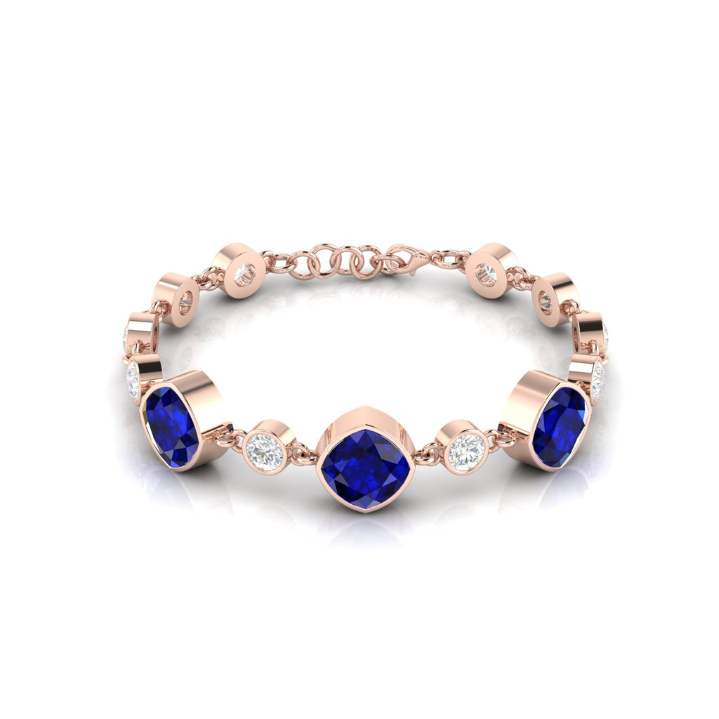 Blue Sapphire Tennis Chain Rose Gold Plated Bracelet