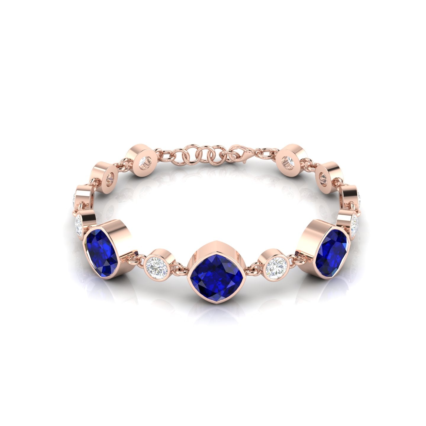 Blue Sapphire Tennis Chain Rose Gold Plated Bracelet