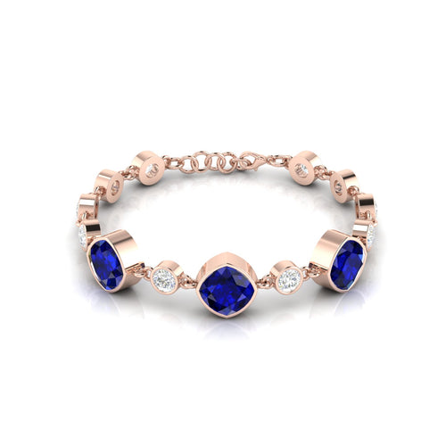 Blue Sapphire Tennis Chain Rose Gold Plated Bracelet