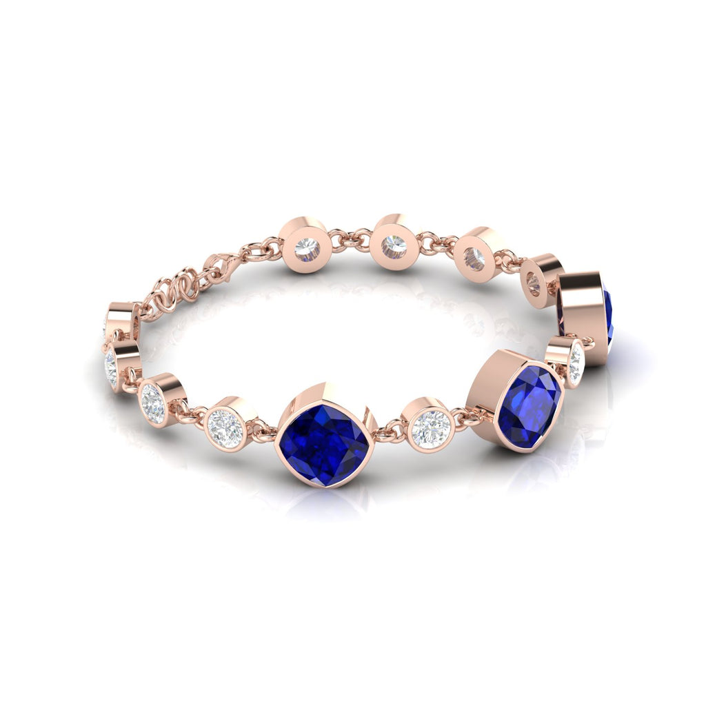 Blue Sapphire Tennis Chain Rose Gold Plated Bracelet