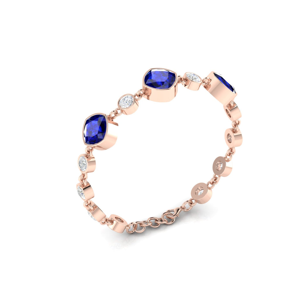 Blue Sapphire Tennis Chain Rose Gold Plated Bracelet
