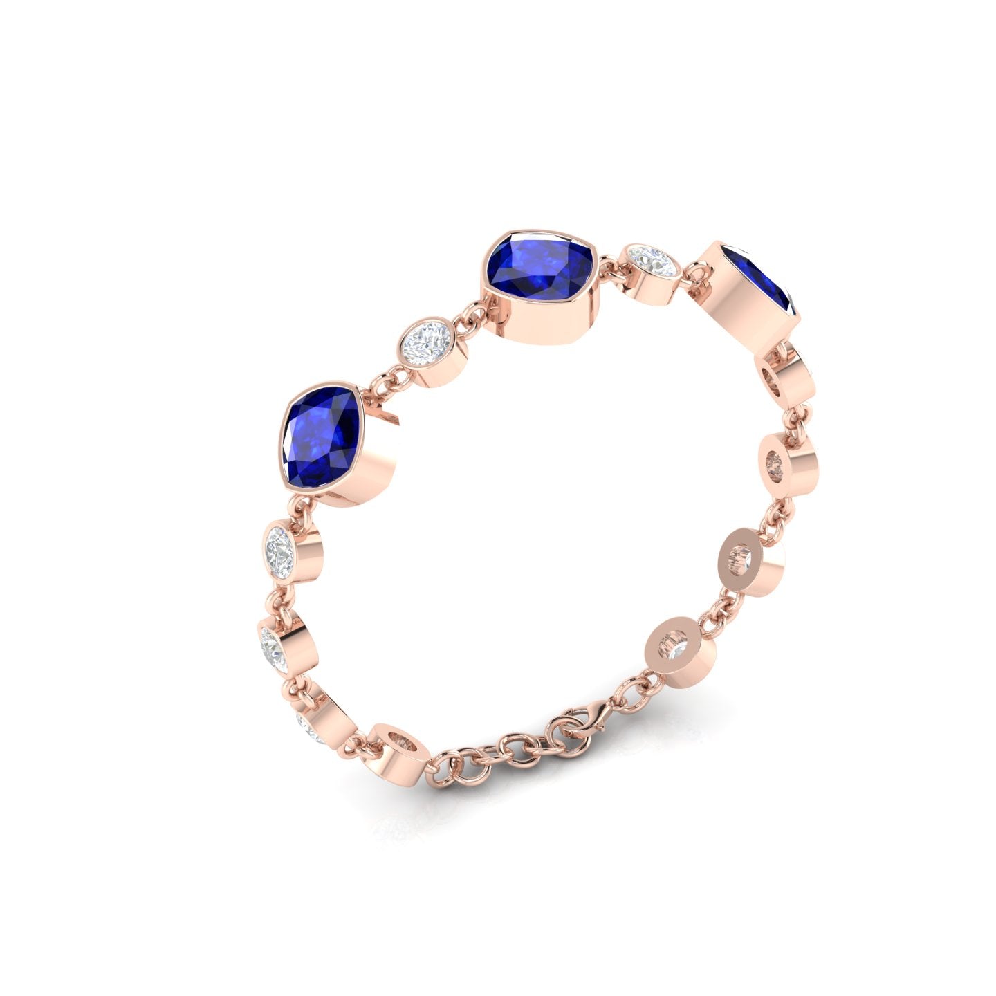 Blue Sapphire Tennis Chain Rose Gold Plated Bracelet