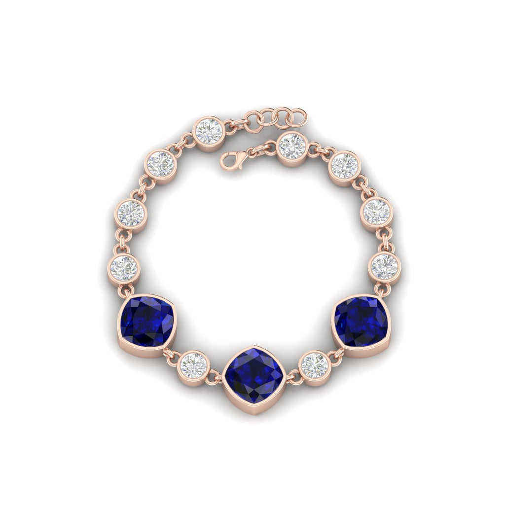 Blue Sapphire Tennis Chain Rose Gold Plated Bracelet