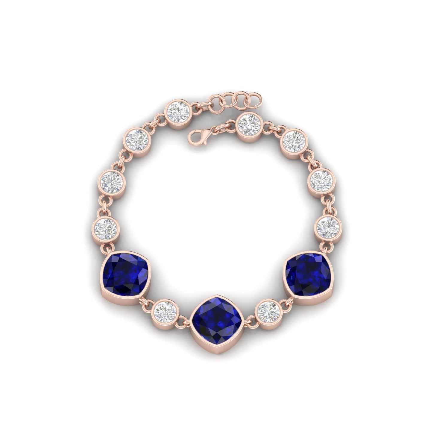 Blue Sapphire Tennis Chain Rose Gold Plated Bracelet