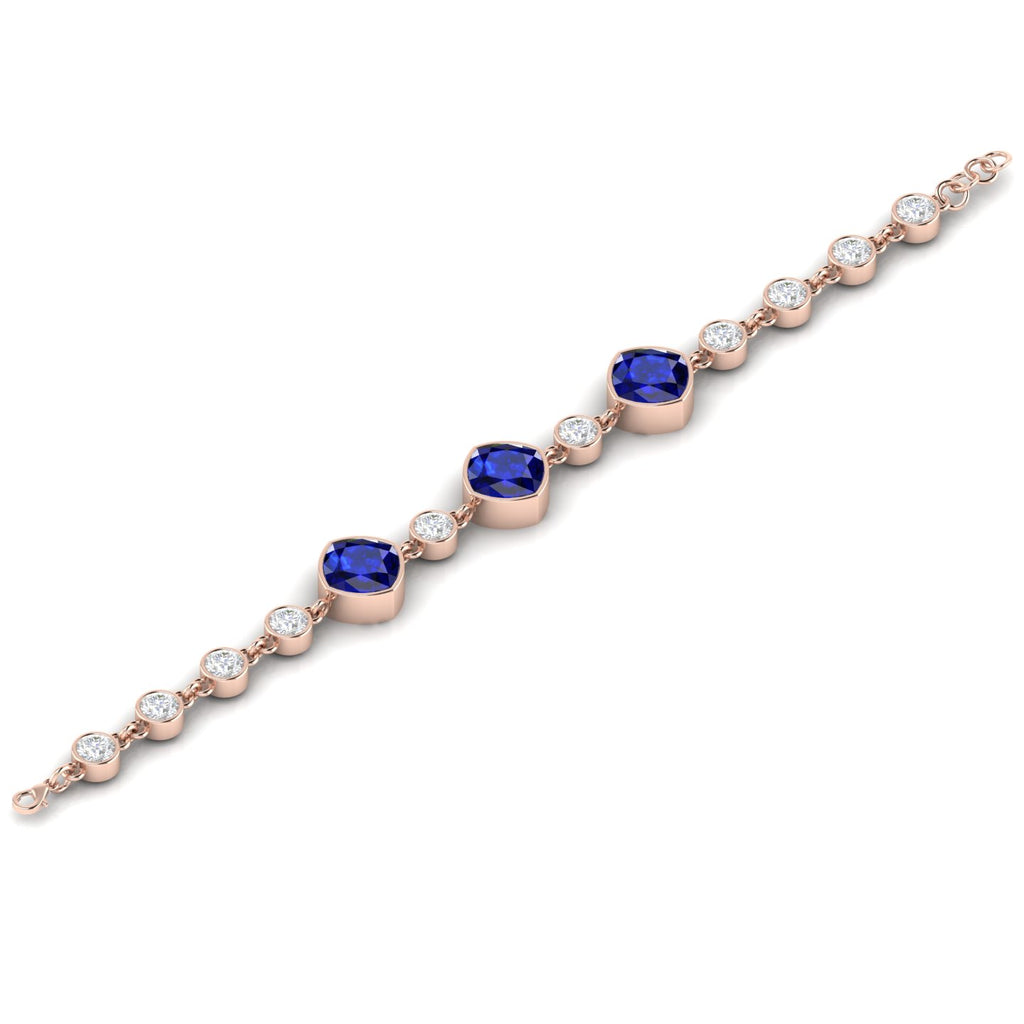Blue Sapphire Tennis Chain Rose Gold Plated Bracelet