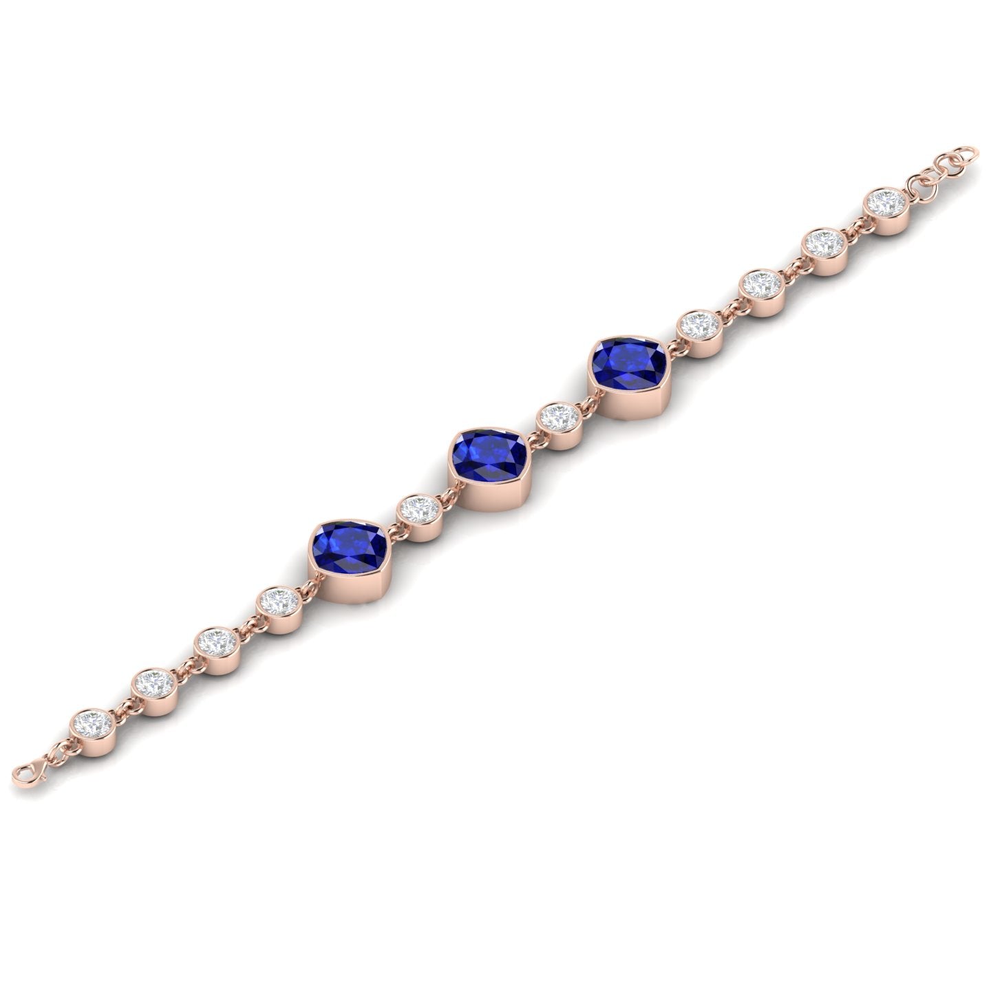 Blue Sapphire Tennis Chain Rose Gold Plated Bracelet