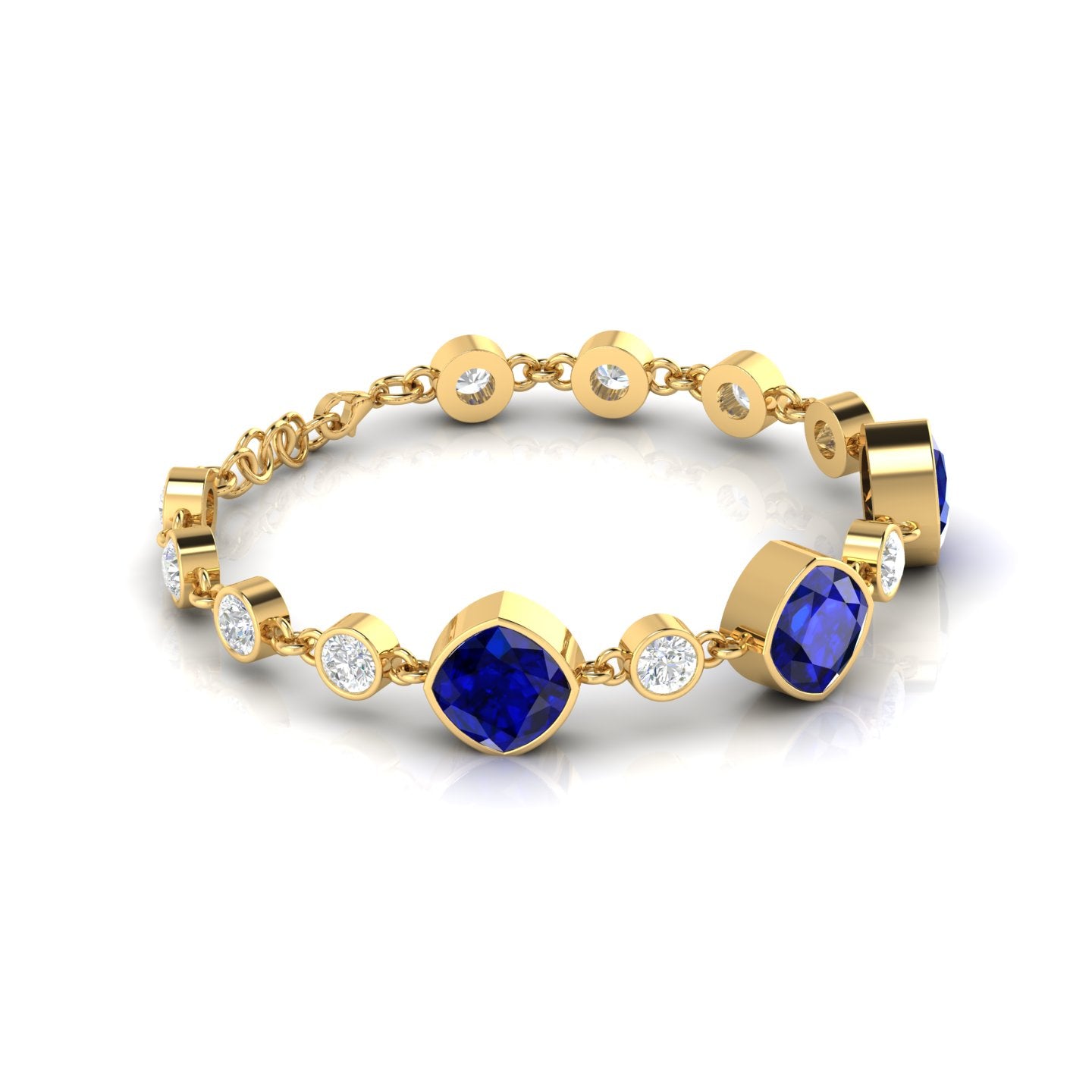 Gold Plated Blue Sapphire Chain Tennis Bracelet