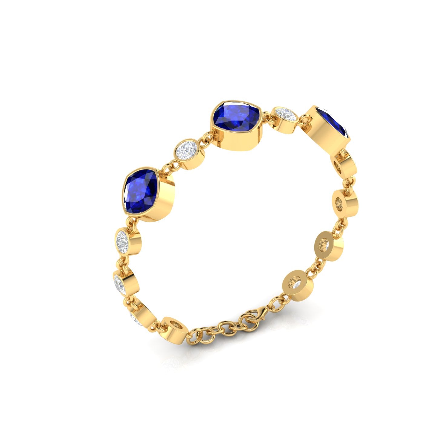 Gold Plated Blue Sapphire Chain Tennis Bracelet