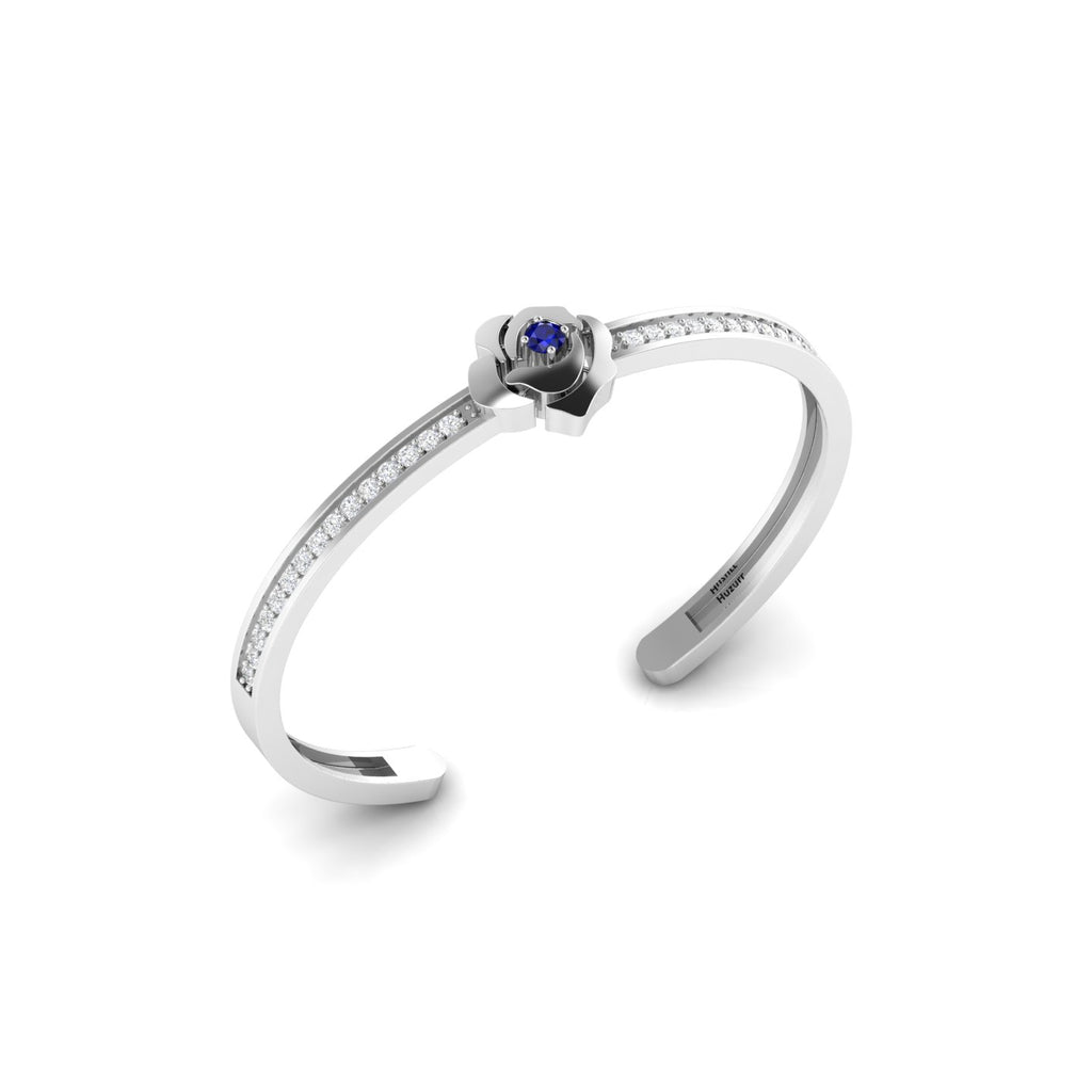 Blue Sapphire Silver Rose Flower Bracelet