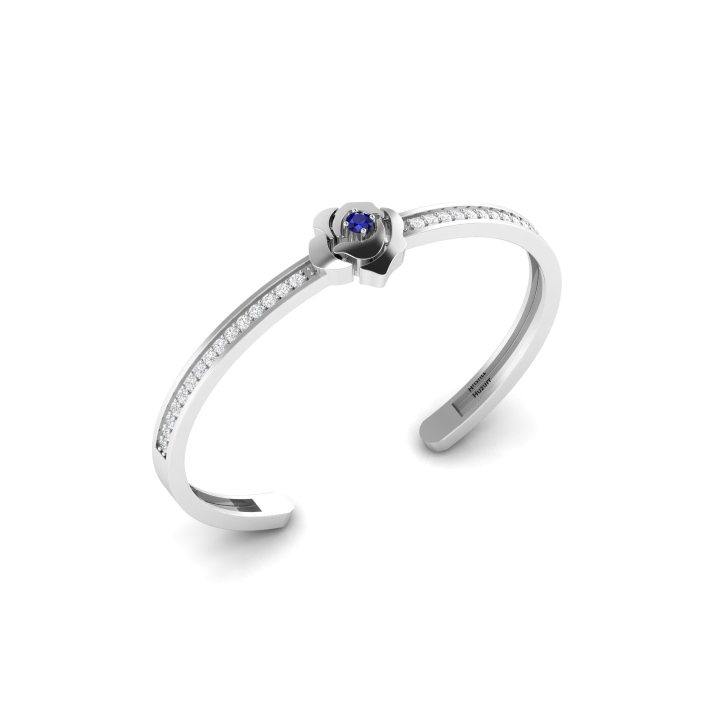 Blue Sapphire Silver Rose Flower Bracelet