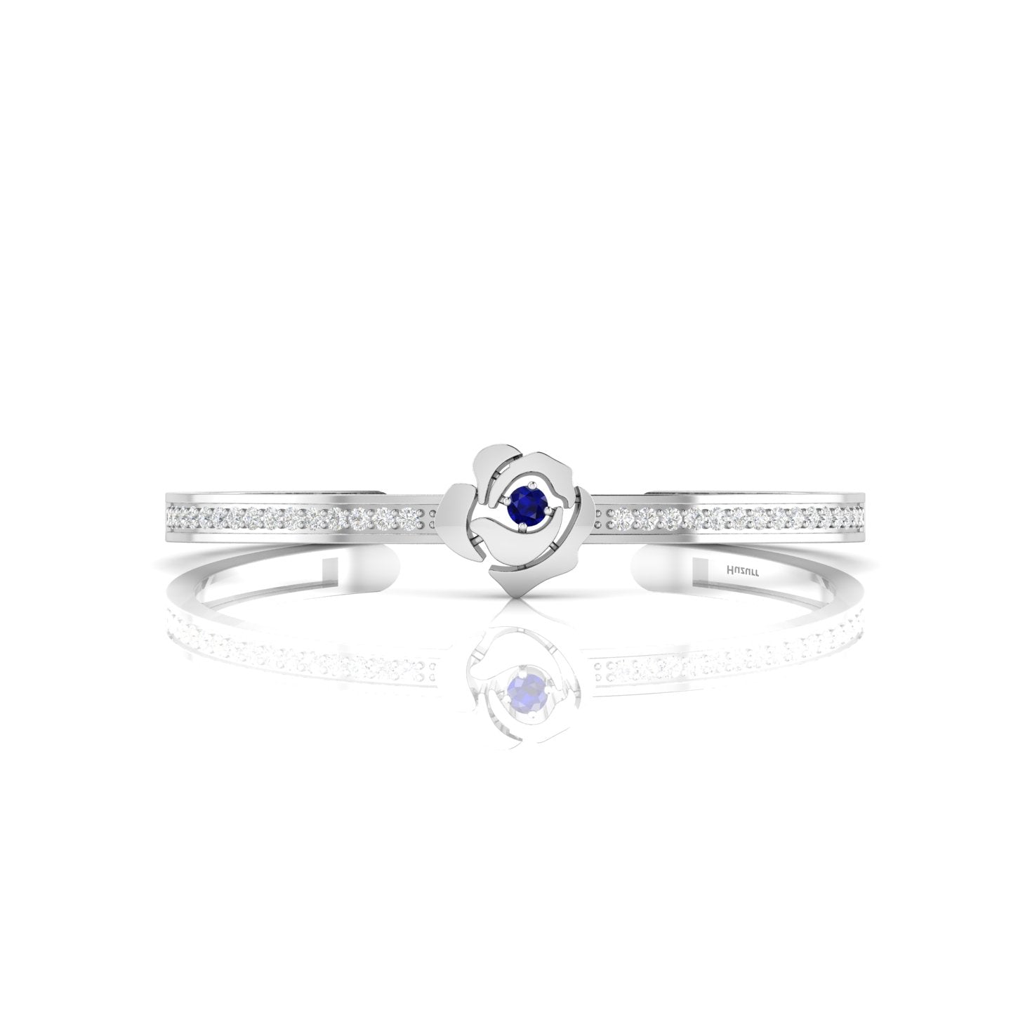 Blue Sapphire Silver Rose Flower Bracelet