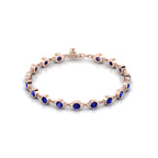 Round Blue Sapphire Rose Gold Plated Chain Bracelet