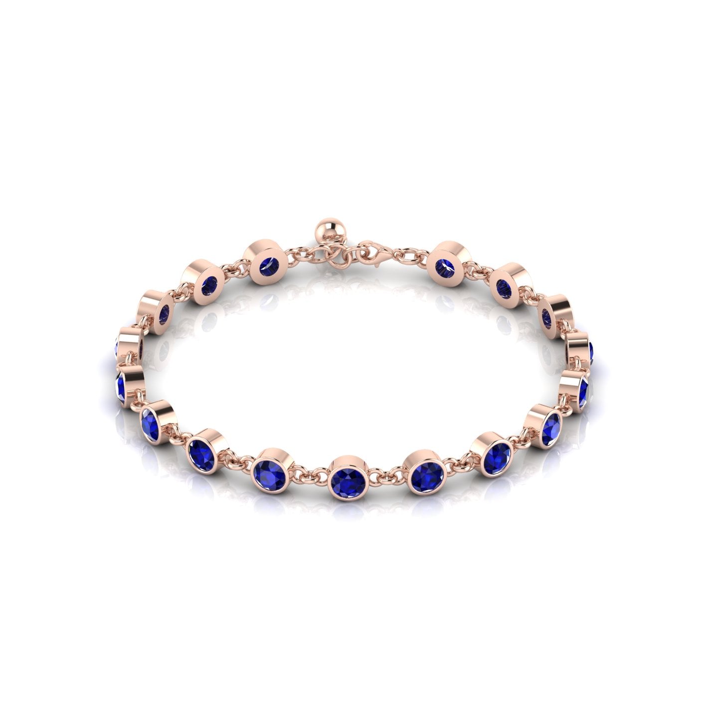 Round Blue Sapphire Rose Gold Plated Chain Bracelet