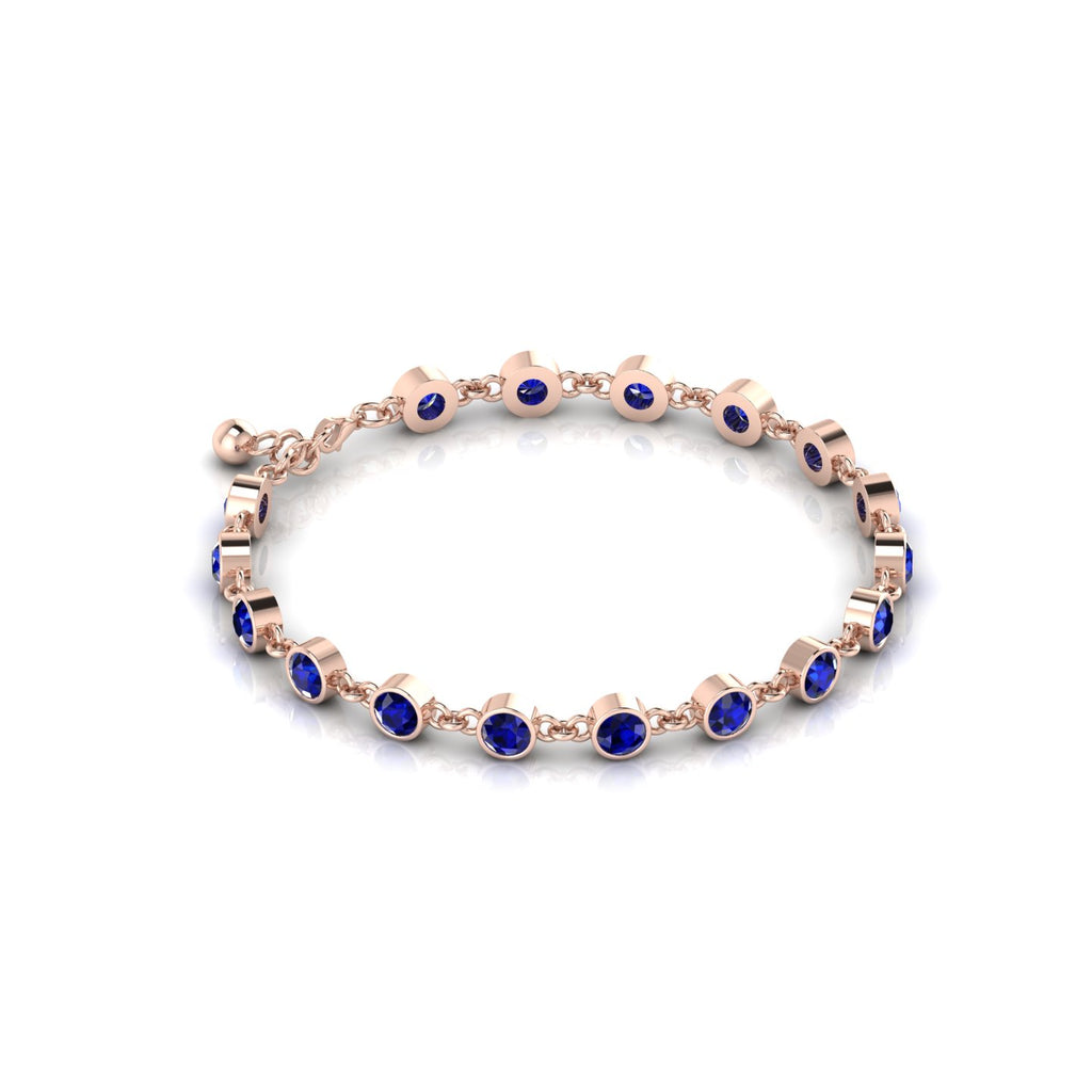 Round Blue Sapphire Rose Gold Plated Chain Bracelet