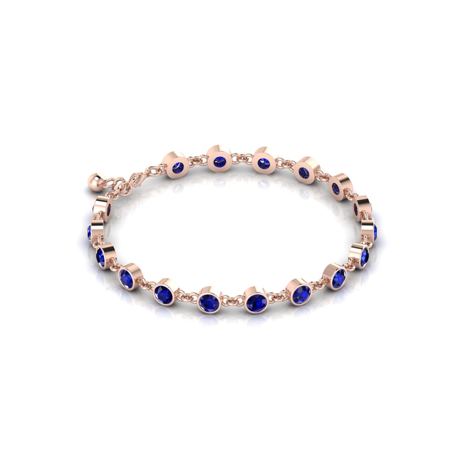 Round Blue Sapphire Rose Gold Plated Chain Bracelet