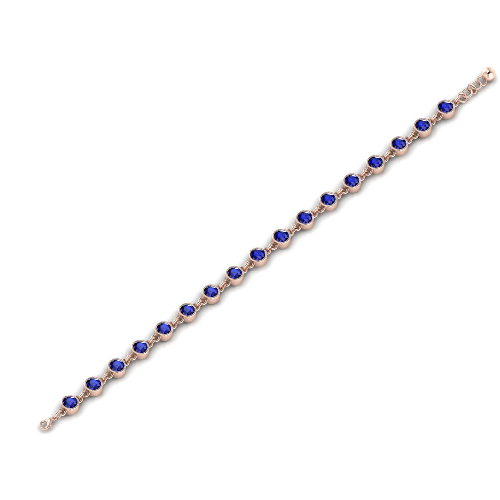 Round Blue Sapphire Rose Gold Plated Chain Bracelet
