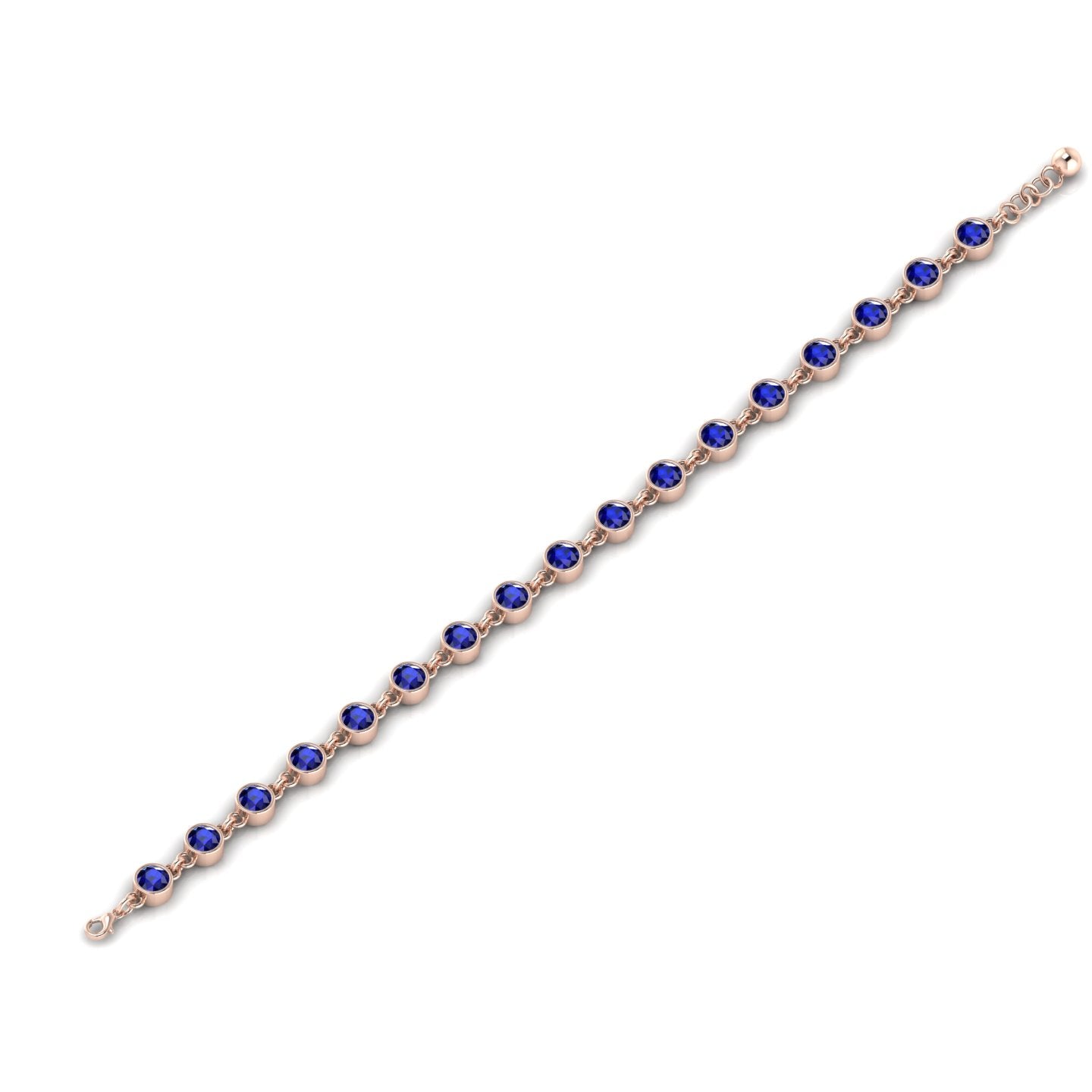 Round Blue Sapphire Rose Gold Plated Chain Bracelet