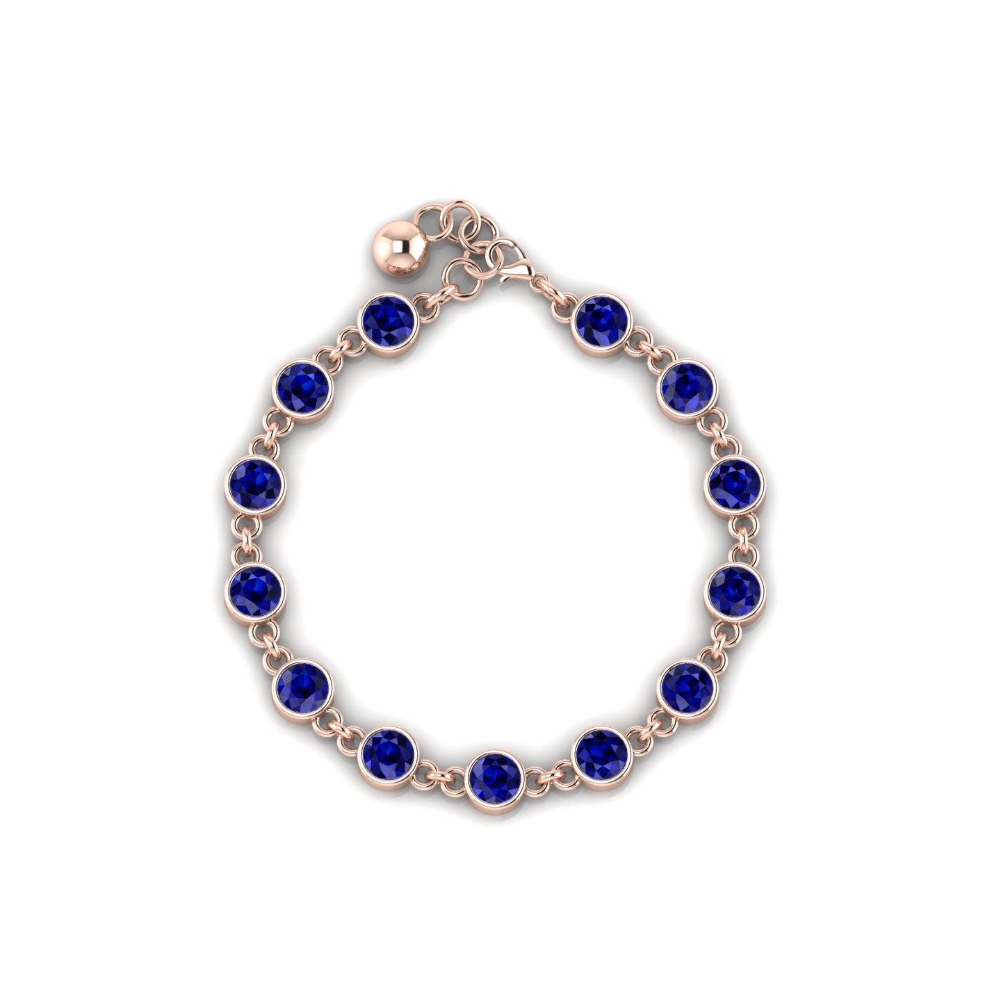 Round Blue Sapphire Rose Gold Plated Chain Bracelet