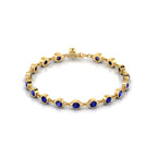 Gold Plated Round Blue Sapphire Chain Bracelet