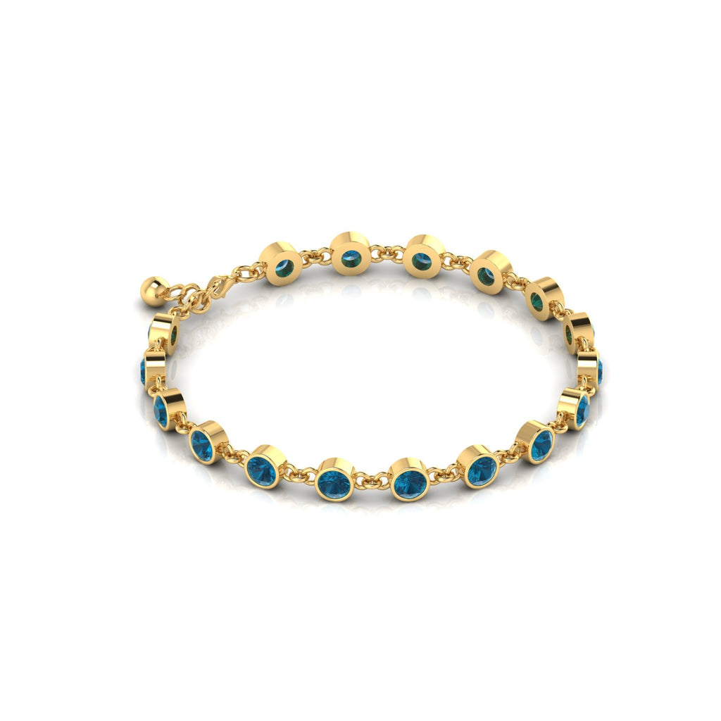 Gold Plated Round Blue Sapphire Chain Bracelet
