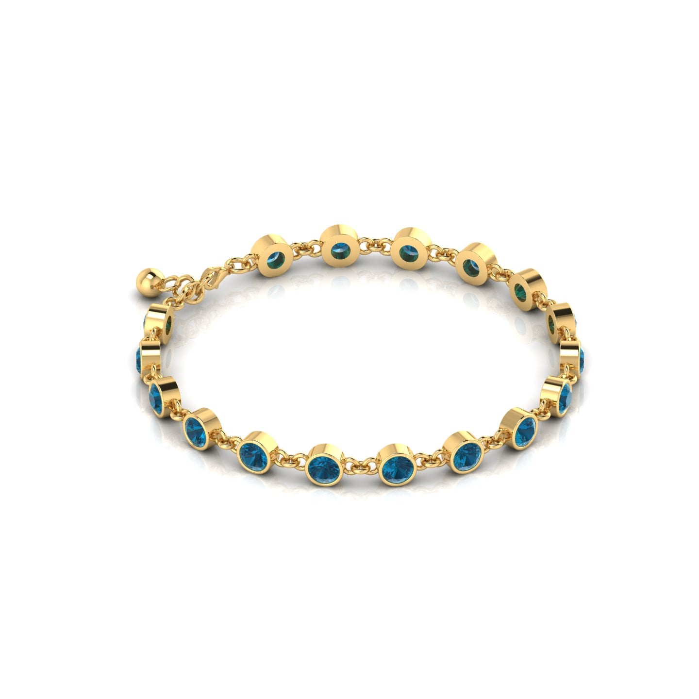 Gold Plated Round Blue Sapphire Chain Bracelet