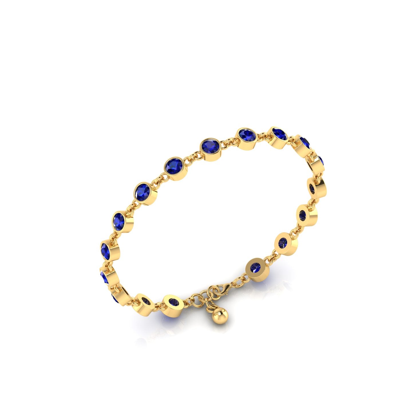 Gold Plated Round Blue Sapphire Chain Bracelet