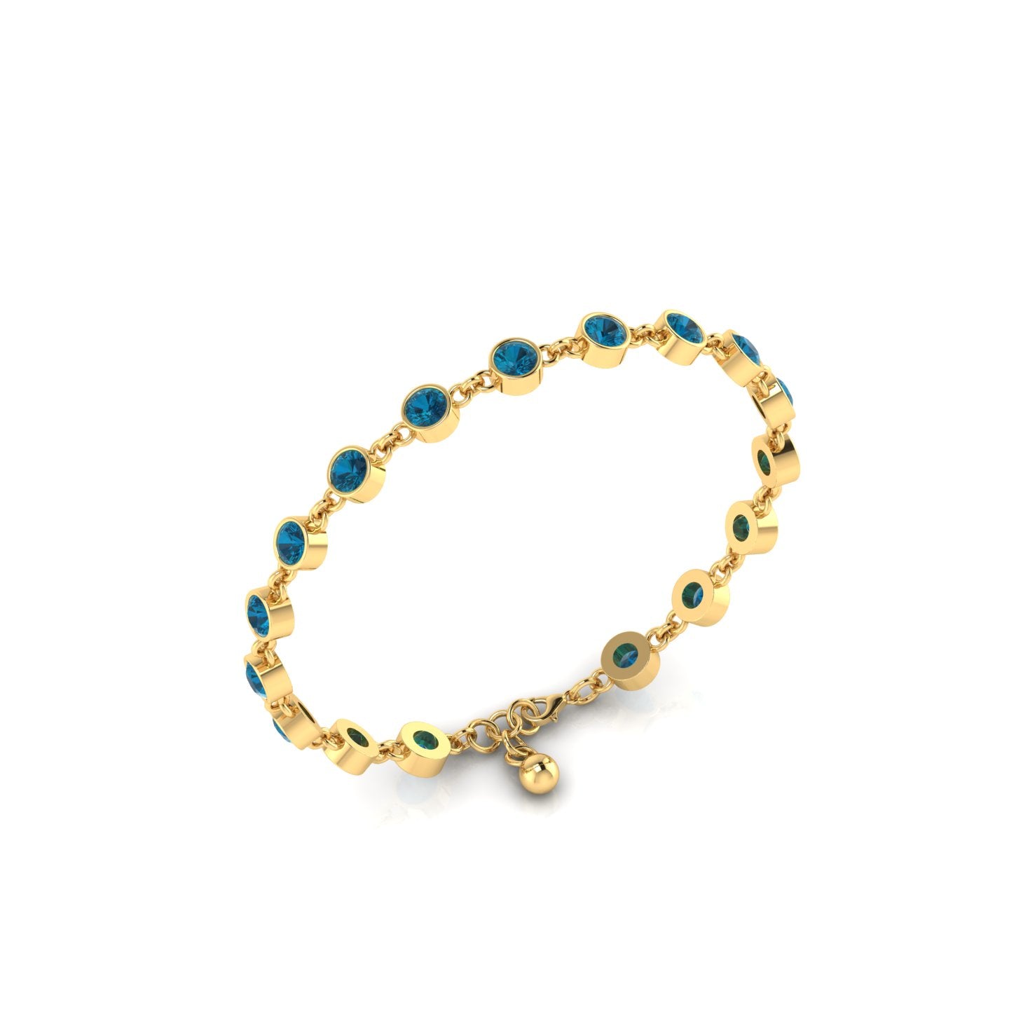 Gold Plated Round Blue Sapphire Chain Bracelet