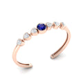 Heart Diamond & Round Blue Sapphire Rose Gold Plated Cuff Bracelet
