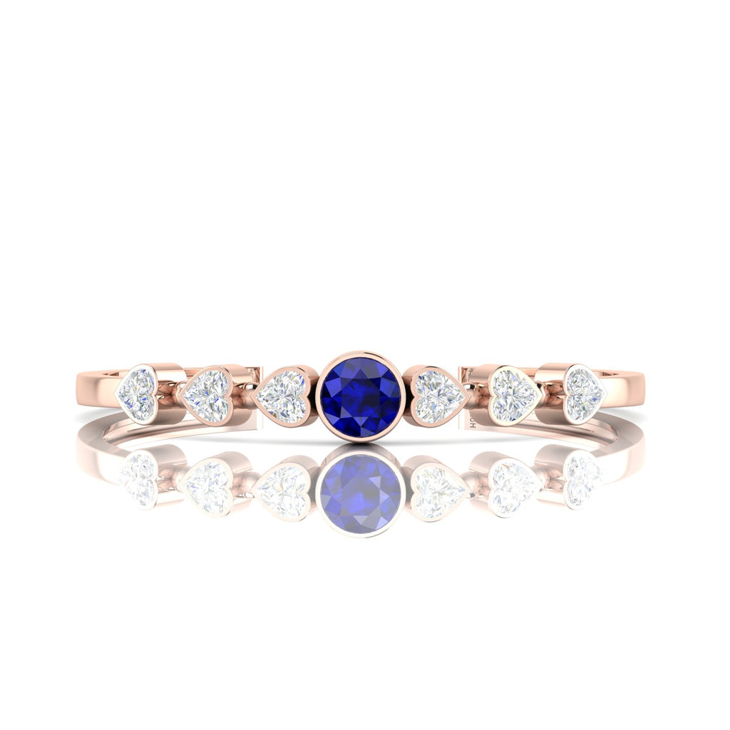 Heart Diamond & Round Blue Sapphire Rose Gold Plated Cuff Bracelet