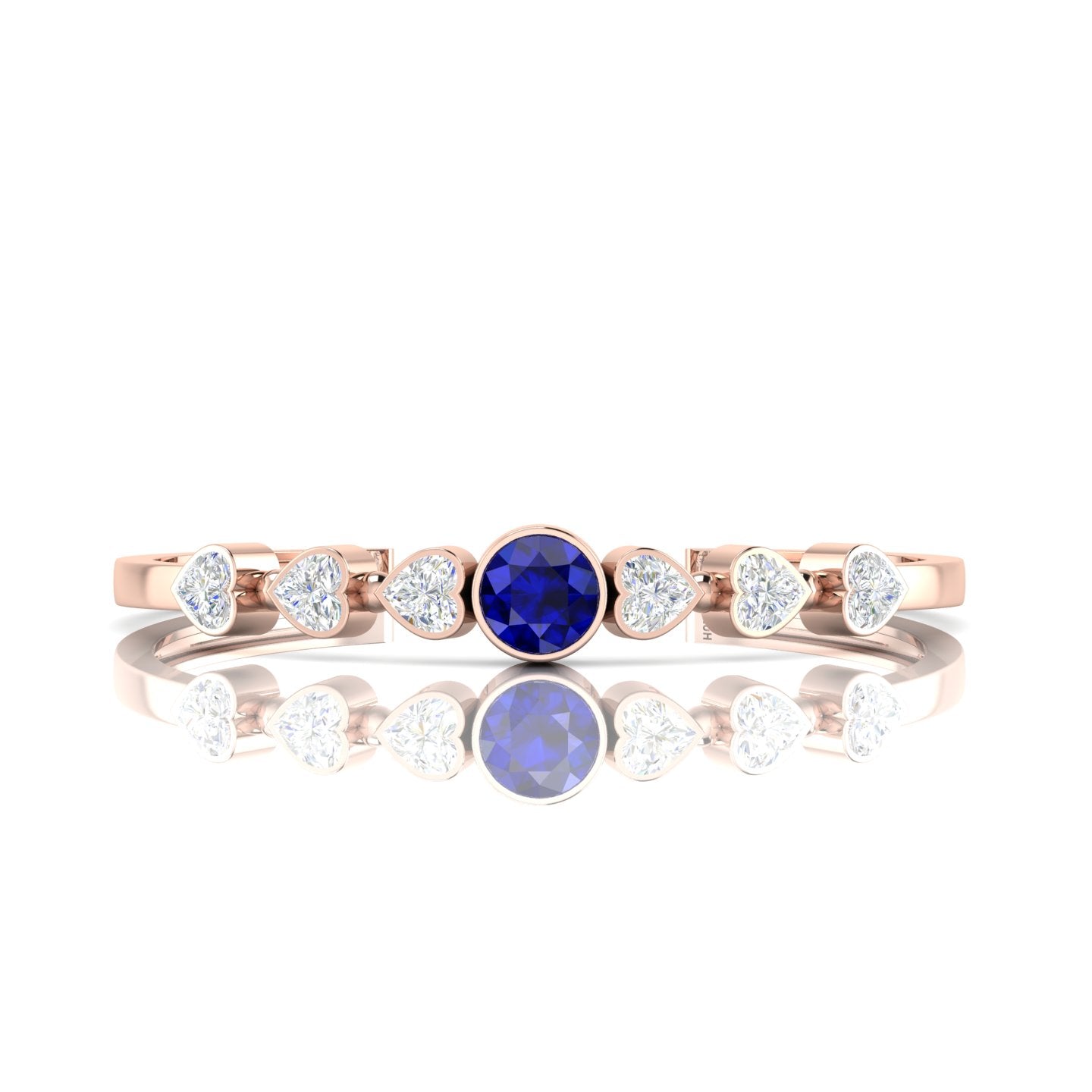 Heart Diamond & Round Blue Sapphire Rose Gold Plated Cuff Bracelet