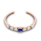 Heart Diamond & Round Blue Sapphire Rose Gold Plated Cuff Bracelet