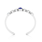 Sterling Silver Round Blue Sapphire & Heart Diamond Cuff Bracelet