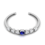 Sterling Silver Round Blue Sapphire & Heart Diamond Cuff Bracelet