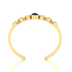 Round Blue Sapphire & Heart Diamond Gold Plated Cuff Bracelet