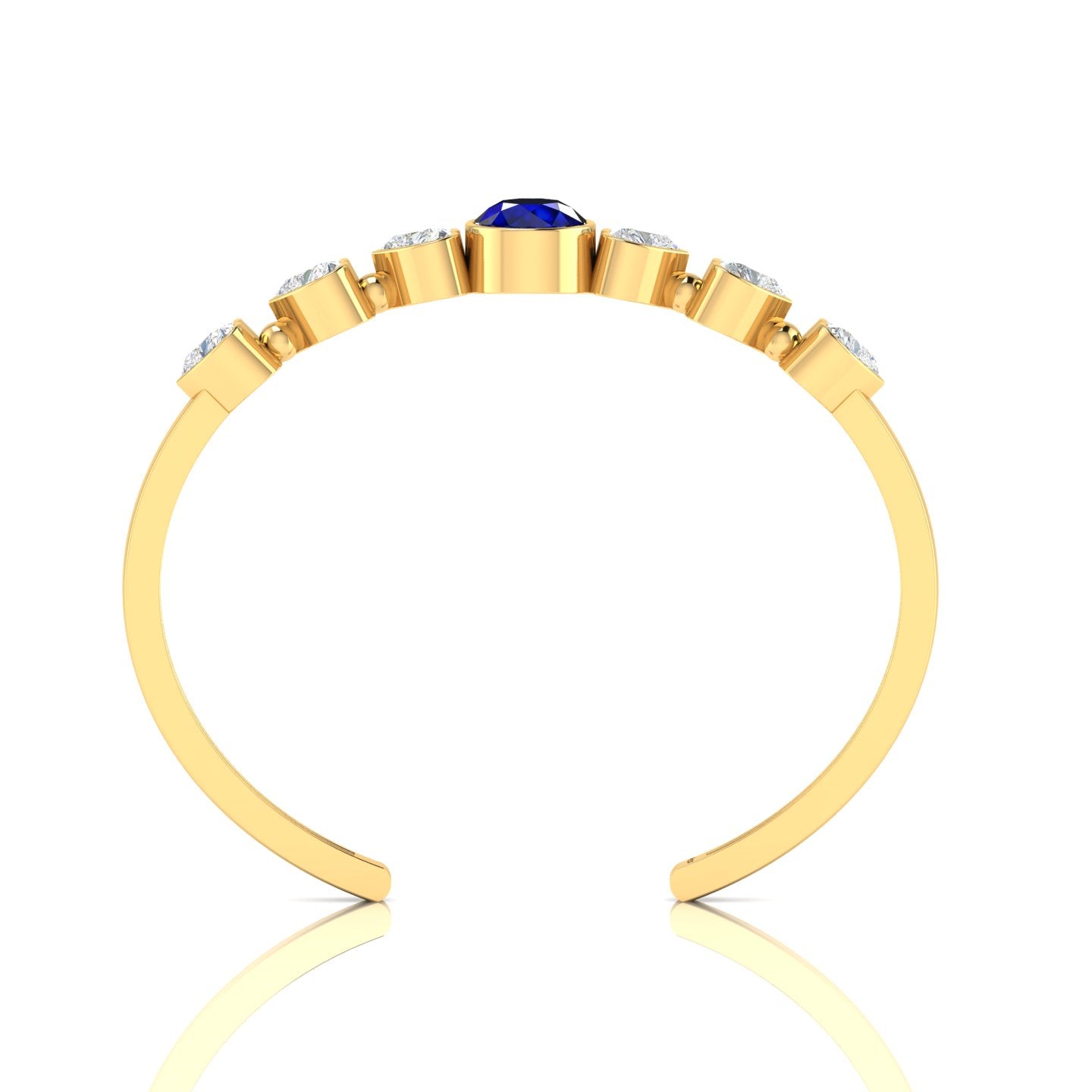 Round Blue Sapphire & Heart Diamond Gold Plated Cuff Bracelet