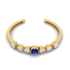 Round Blue Sapphire & Heart Diamond Gold Plated Cuff Bracelet