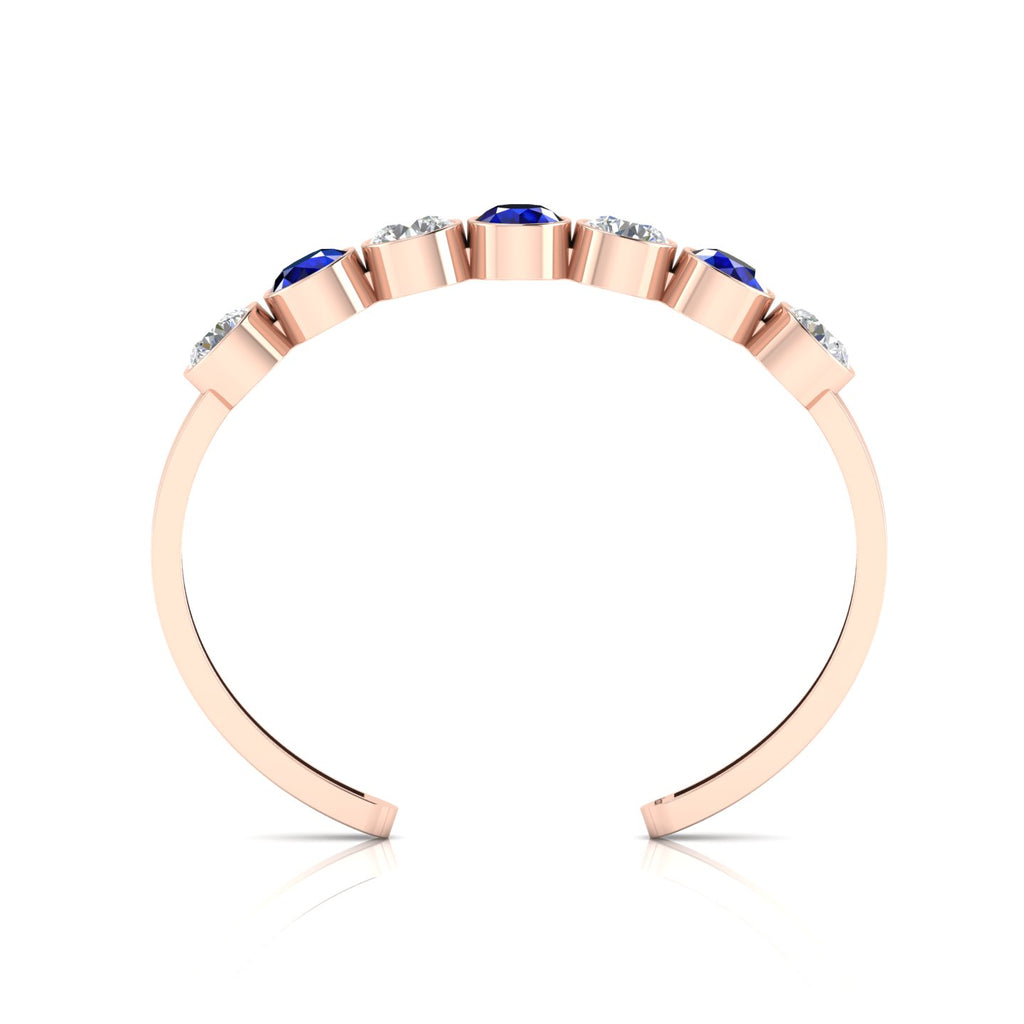Rose Gold Plated Round Diamond & Blue Sapphire 7 Stone Cuff Bracelet