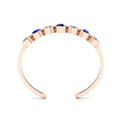 Rose Gold Plated Round Diamond & Blue Sapphire 7 Stone Cuff Bracelet