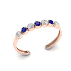 Rose Gold Plated Round Diamond & Blue Sapphire 7 Stone Cuff Bracelet
