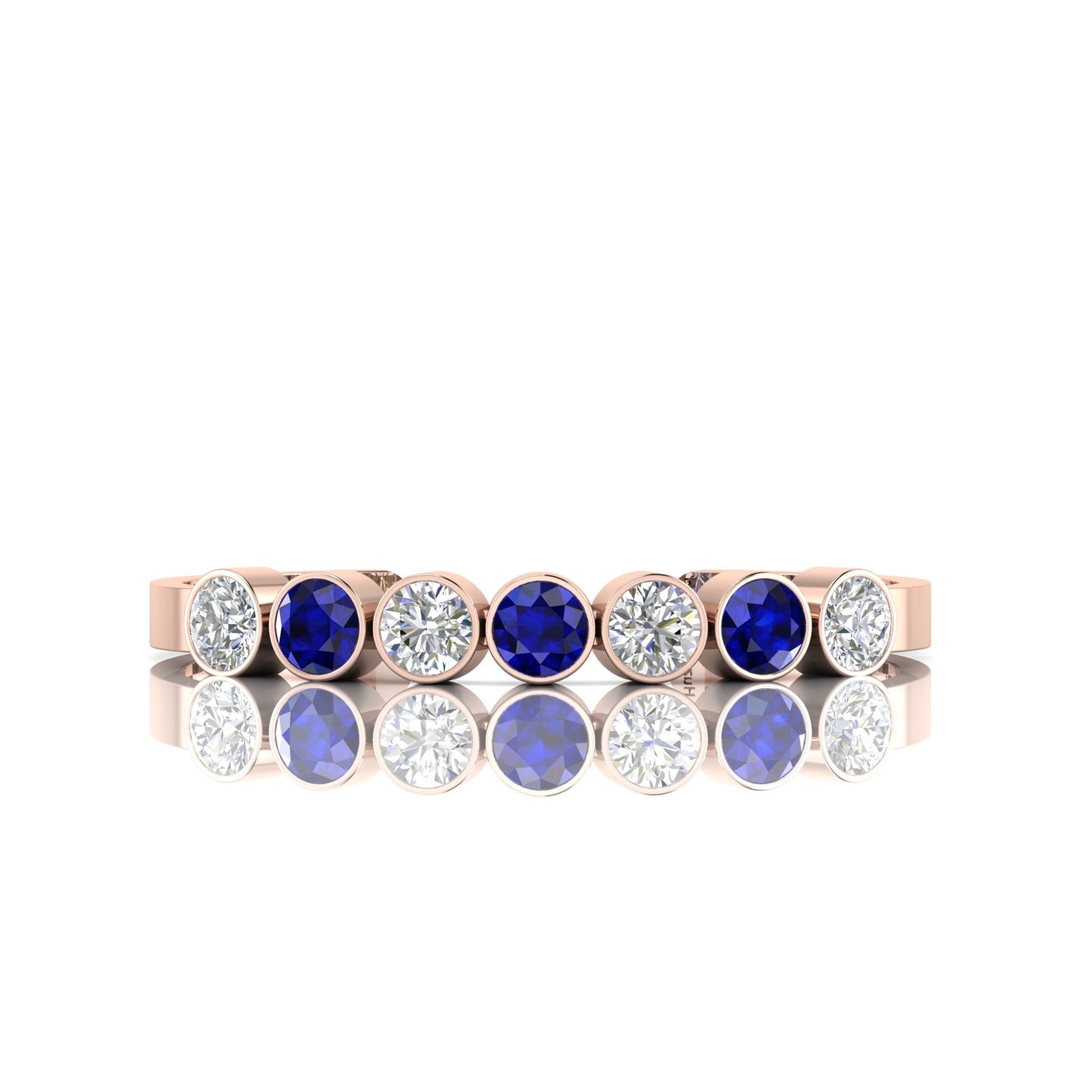 Rose Gold Plated Round Diamond & Blue Sapphire 7 Stone Cuff Bracelet
