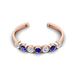 Rose Gold Plated Round Diamond & Blue Sapphire 7 Stone Cuff Bracelet