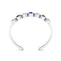 Round 7 Stone Blue Sapphire & Diamond Cuff Sterling Silver Bracelet