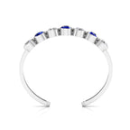 Round 7 Stone Blue Sapphire & Diamond Cuff Sterling Silver Bracelet