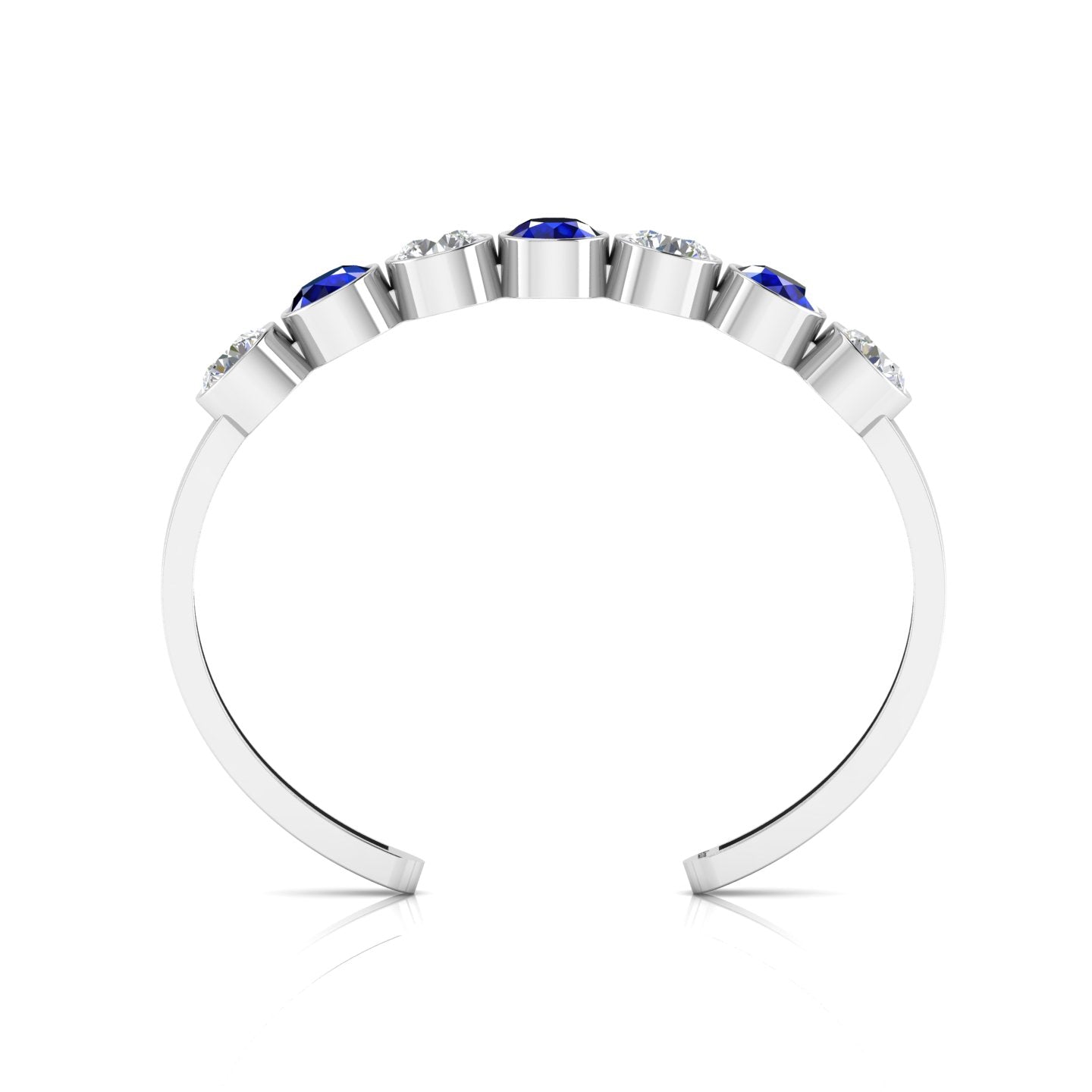 Round 7 Stone Blue Sapphire & Diamond Cuff Sterling Silver Bracelet