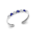 Round 7 Stone Blue Sapphire & Diamond Cuff Sterling Silver Bracelet