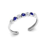 Round 7 Stone Blue Sapphire & Diamond Cuff Sterling Silver Bracelet