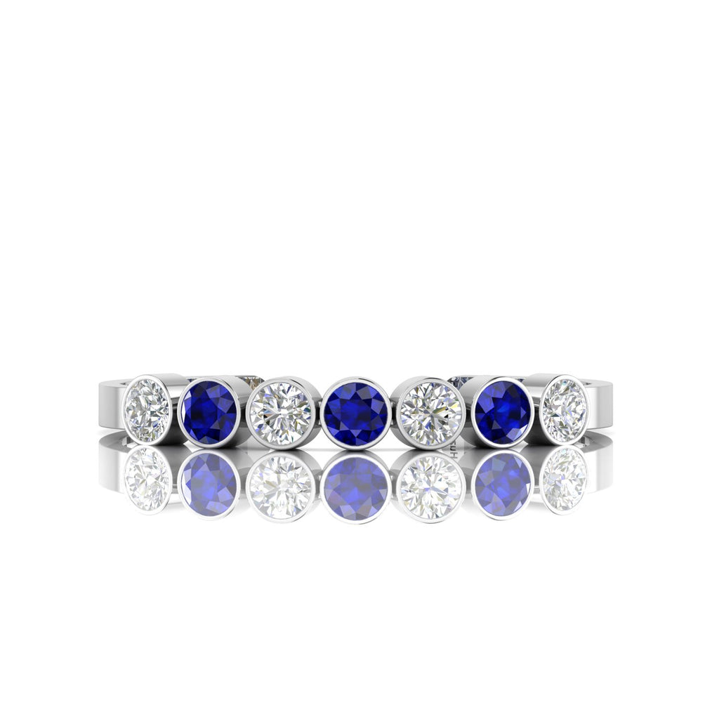 Round 7 Stone Blue Sapphire & Diamond Cuff Sterling Silver Bracelet