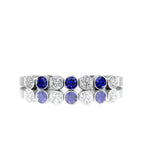 Round 7 Stone Blue Sapphire & Diamond Cuff Sterling Silver Bracelet