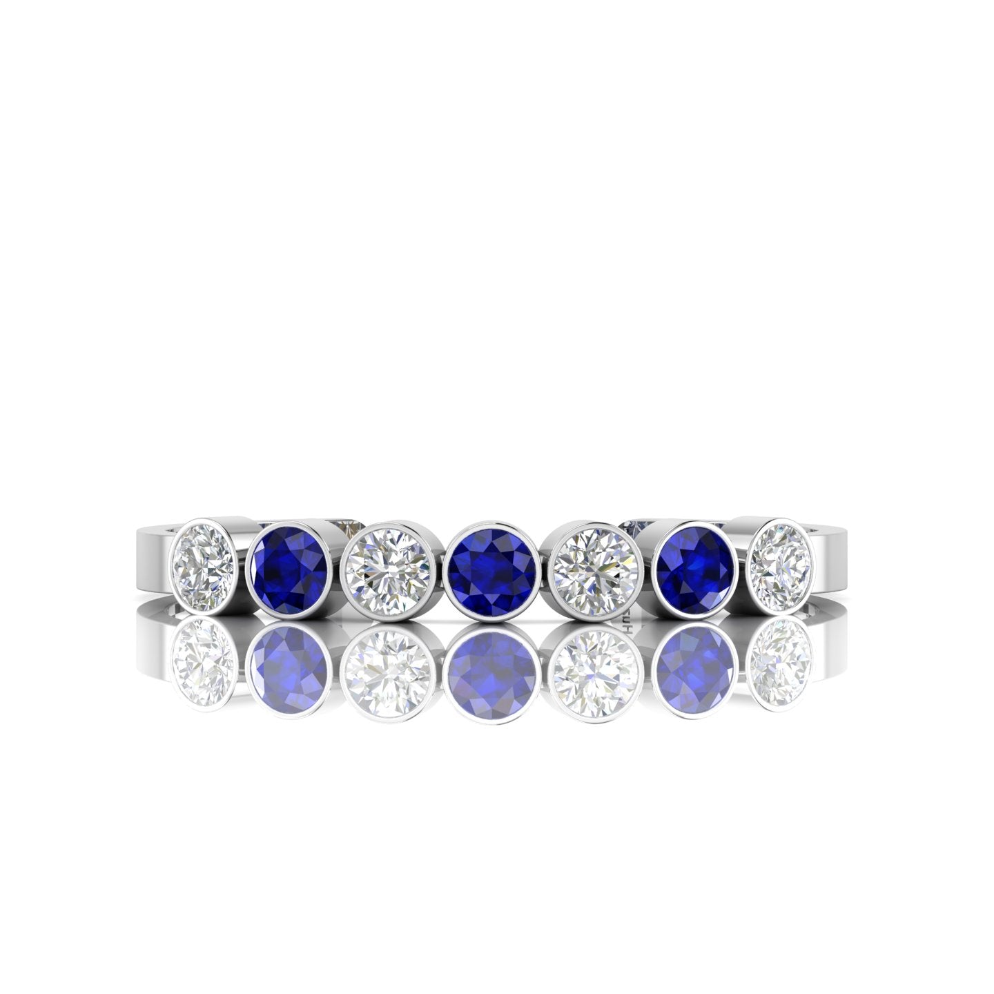 Round 7 Stone Blue Sapphire & Diamond Cuff Sterling Silver Bracelet