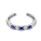 Round 7 Stone Blue Sapphire & Diamond Cuff Sterling Silver Bracelet